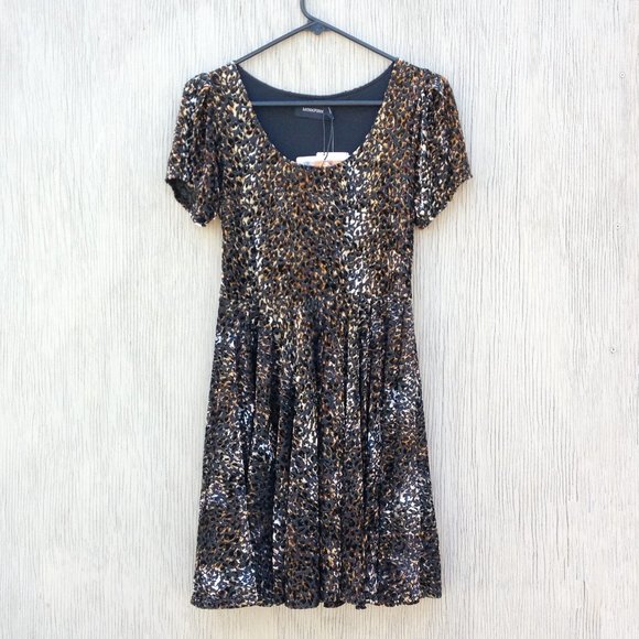 MINKPINK Russian Roulette Burnout Velvet Leopard Print Mini Skater Dress Size S - Picture 4 of 14